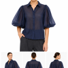 YAGE15233. BLUE ANASTASIA+ME SHEER PUFF SLEEVE SHIRT