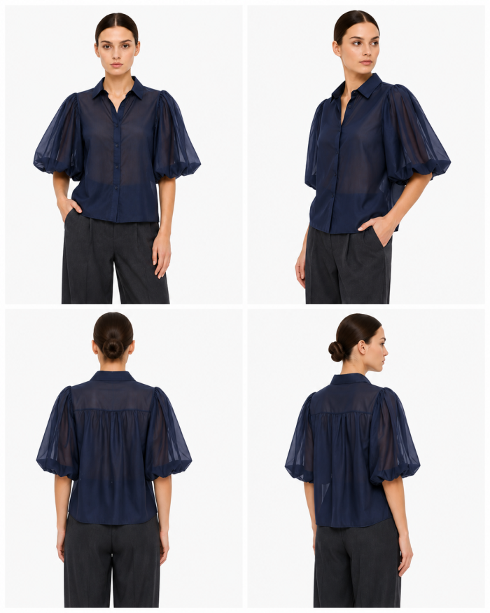 YAGE15233. BLUE 2 ANASTASIA+ME SHEER PUFF SLEEVE SHIRT