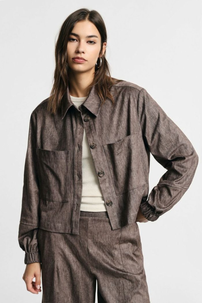 PLEASE CROPPED SHIRT JACKET WITH FRONT PATCH POCKETS