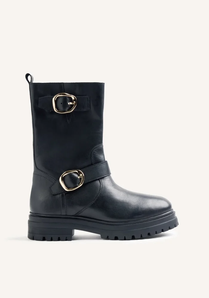 GIOSEPPO BLACK BIKER LEATHER BOOTS