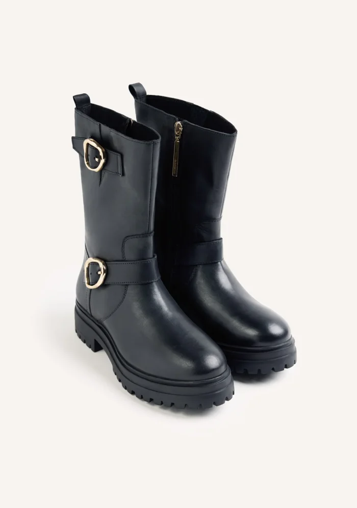 GIOSEPPO BLACK BIKER LEATHER BOOTS