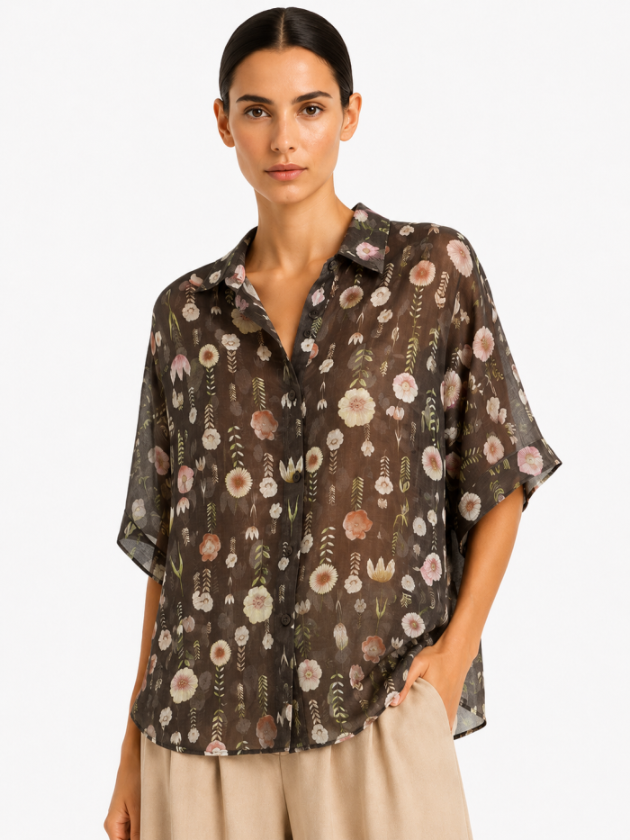 KAFE POYK. 1 ANASTASIA +ME FLORAL SHEER SHIRT