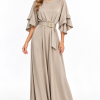 ANASTASIA+ME MAXI SATIN DRESS WITH DRAMATIC LAYERED