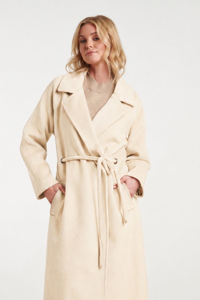 SMASHED LEMON LONG COAT WITH TIE BELT