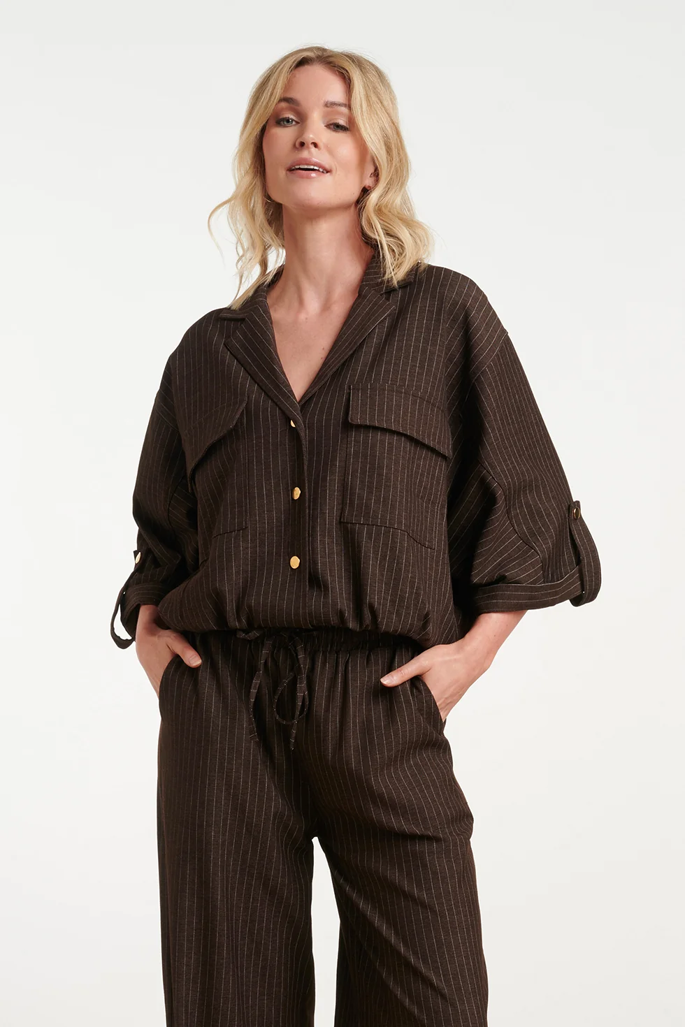 Donkerbruin-Cropped-Jasje-met-Krijtstreep-Dark-Brown SMASHED LEMON PINSTRIPE CROPPED JACKET
