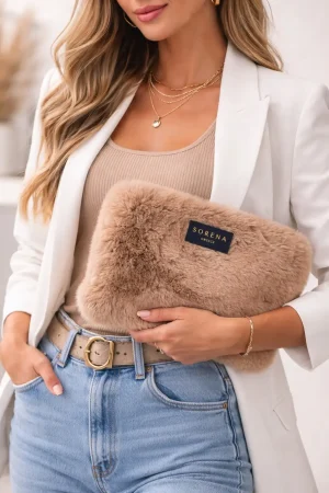 SORENA FUR BROWN CLUTCH