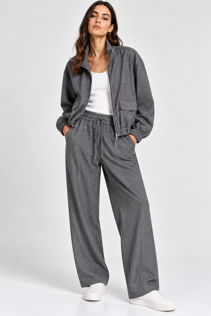 GREY PANT PLEASE JACKET BLACK GREY WIDE-LEG TROUSERS