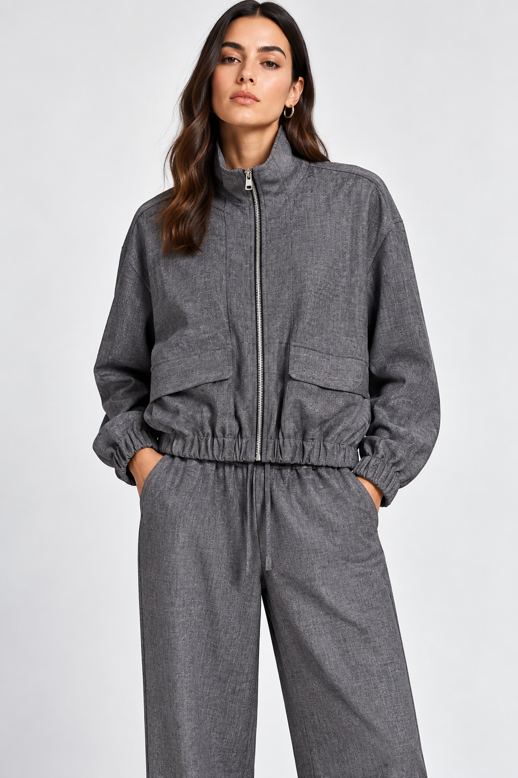PLEASE JACKET BLACK GREY MELANZE WITH ZIP