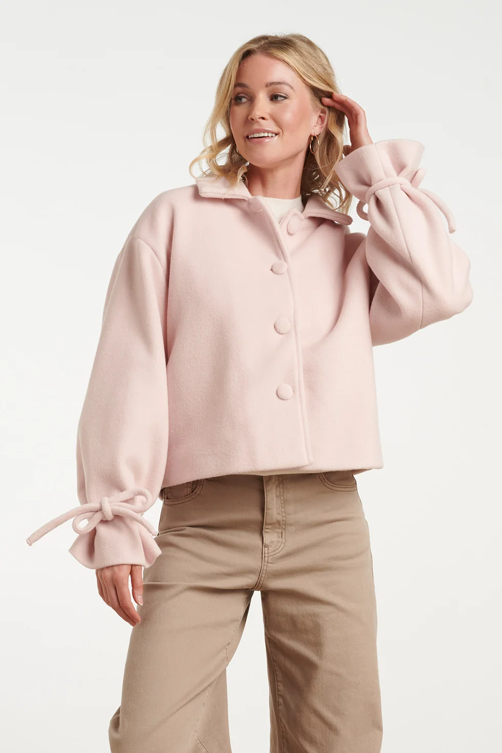 SMASHED LEMON SHORT COAT WITH BOW DETAILS ON THE SLEEVES