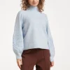 SMASHED LEMON LIGHT BLUE TURTLENECK  EMBROIDERED SLEEVE DETAILS