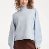 SMASHED LEMON LIGHT BLUE TURTLENECK  EMBROIDERED SLEEVE DETAILS
