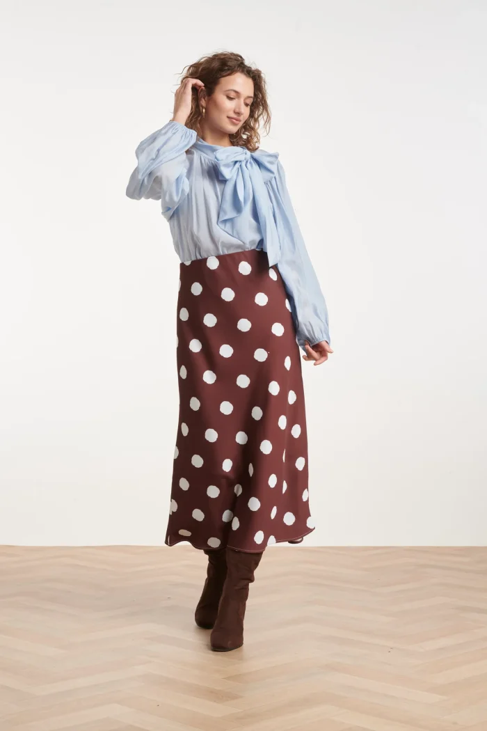 SMASHED LEMON MIDI SKIRT WITH PLAYFUL POLKA DOT PRINT