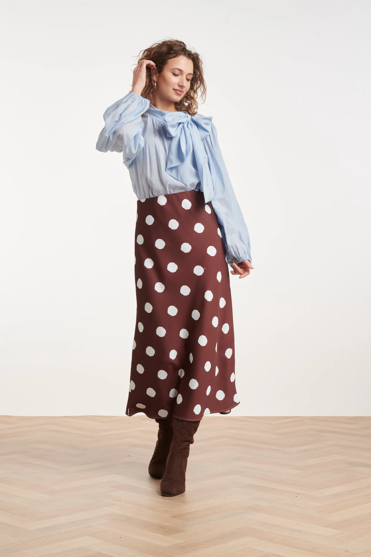 SMASHED LEMON MIDI SKIRT WITH PLAYFUL POLKA DOT PRINT