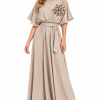 Q ANASTASIA+ME SATIN ΜΑΧΙ DRESS WITH FLOWER BROOCH
