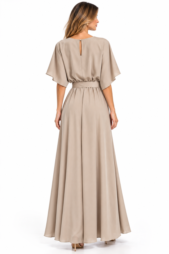 Q P ANASTASIA+ME SATIN ΜΑΧΙ DRESS WITH FLOWER BROOCH