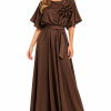 ; ANASTASIA+ME SATIN ΜΑΧΙ DRESS WITH FLOWER BROOCH