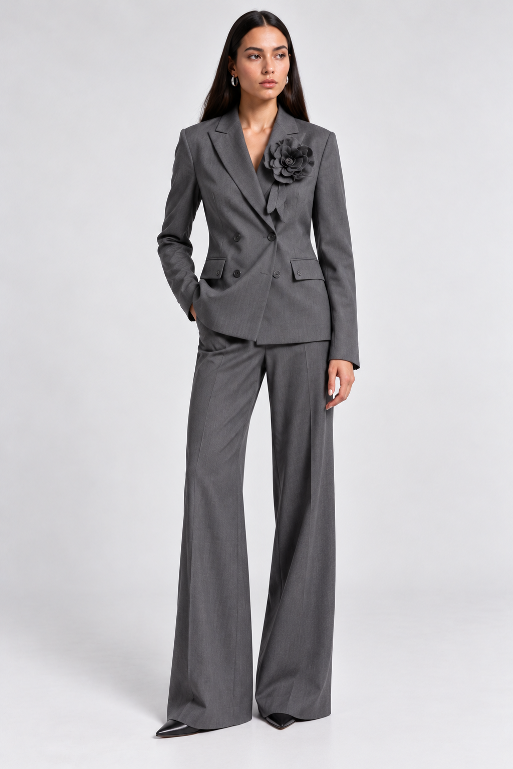 PLEASE DOUBLE-BREASTED  TROUSER SUIT WITH FLORAL DETAIL