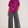 PLEASE SATIN COWL-NECK BLOUSE