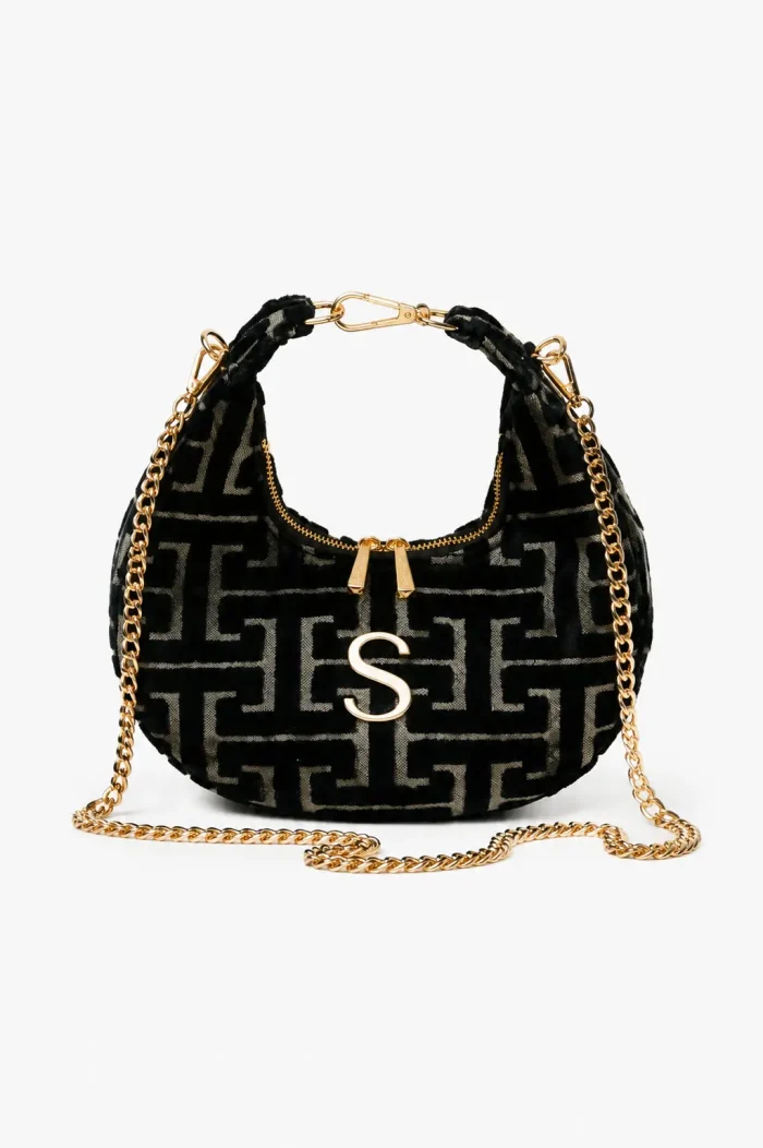 Μαύρη-βελούδινη-mini-τσάντα-ημισελήνου SORENA ANDRO MOON BAG