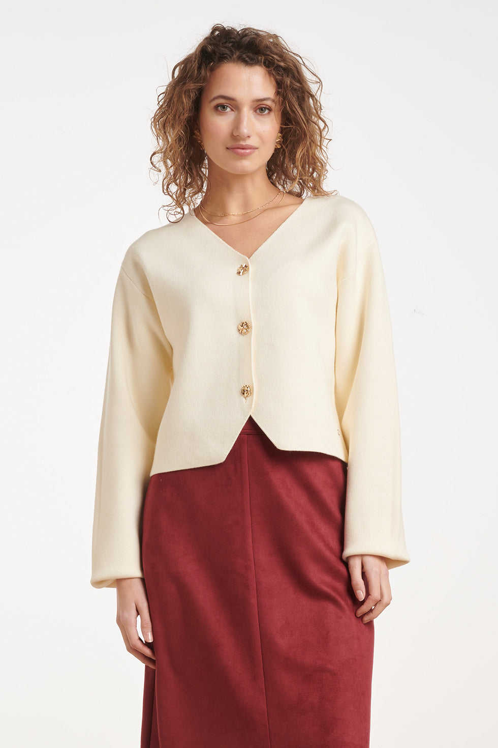 SMASHED LEMON FINE-KNIT CARDIGAN WITH DECORATIVE BUTTONS