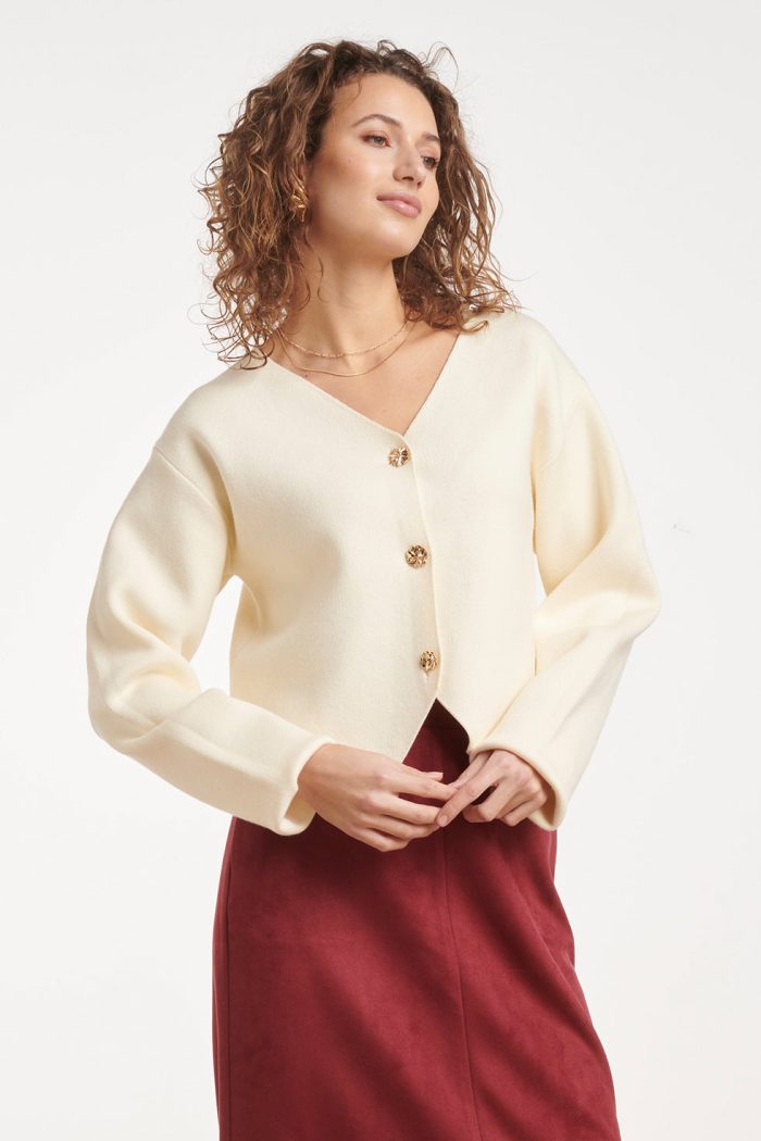 SMASHED LEMON FINE-KNIT CARDIGAN WITH DECORATIVE BUTTONS