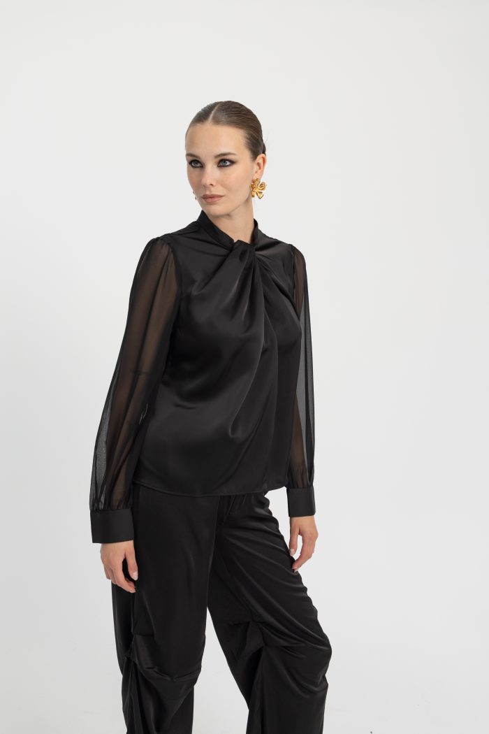 CACHE CACHE SATIN ELEGANT  BOW BLOUSE