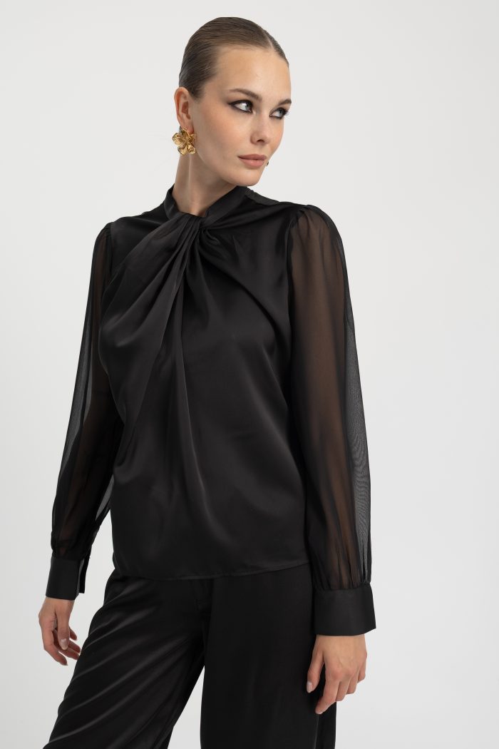CACHE CACHE SATIN ELEGANT  BOW BLOUSE