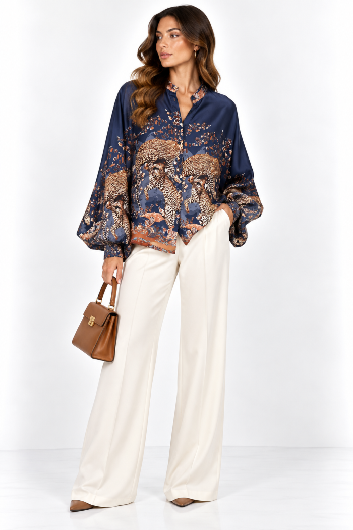 ANASTASIA+ME ANIMAL PRINT SATIN BLOUSE