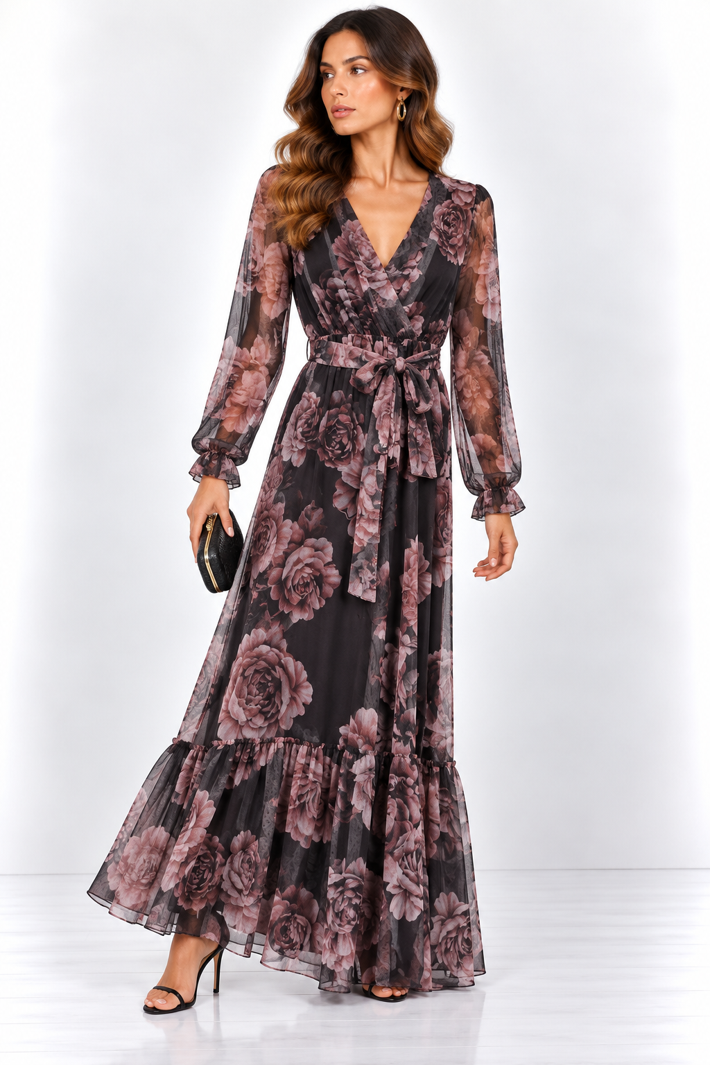 ANASTASIA+ME FLORAL RUFFLE MAXI DRESS