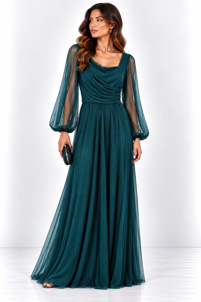 ANASTASIA+ME BURGUNDY TULLE MAXI DRESS