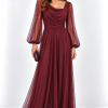 ANASTASIA+ME BURGUNDY TULLE MAXI DRESS