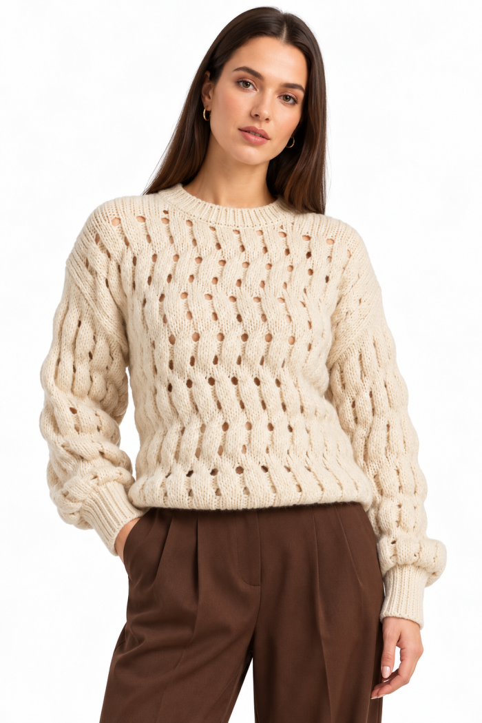 ;;; SMASHED LEMON KNITTED OPENWORK SWEATER